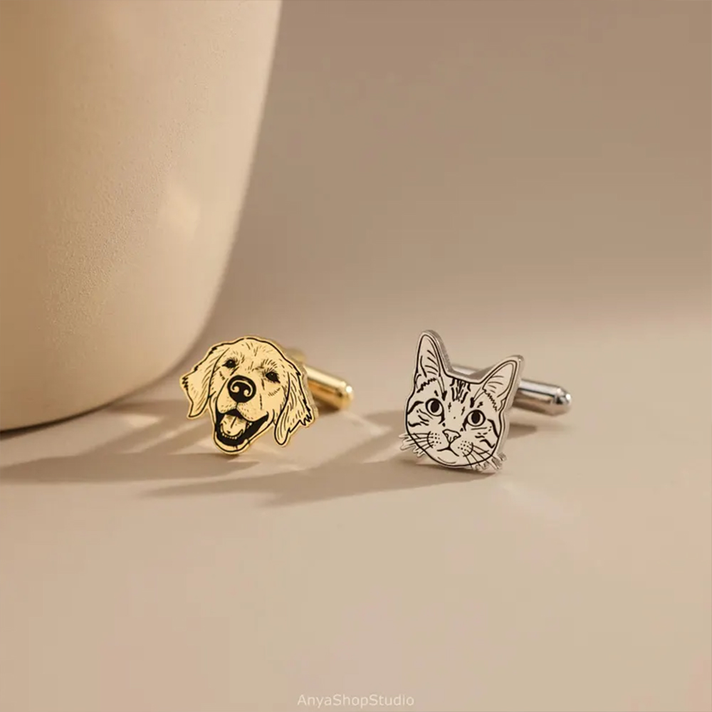 Custom Pet Portrait Cufflinks  - Tie Clip Silver recension och pris