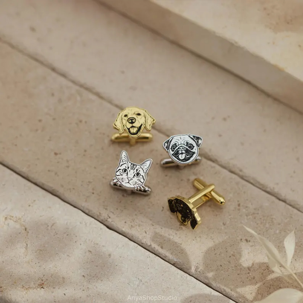 Custom Pet Portrait Cufflinks  - Tie Clip Silver recension och pris